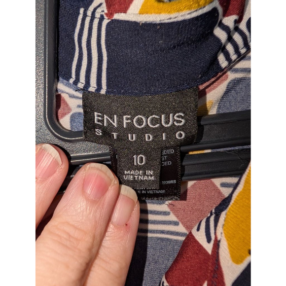 EN FOCUS STUDIO Navy Yellow Geometric women's Mini Dress Size 10 - Picture 2 of 5